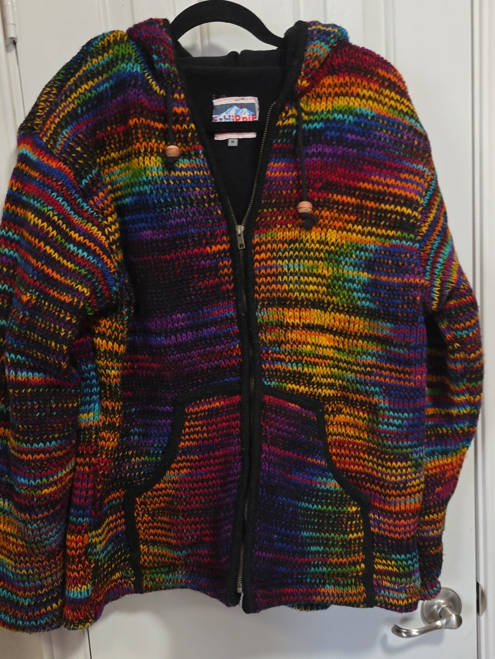 Ez HIPPIE Multicolor Knit Zip-Up Hoodie Sweater - Vibrant Rainbow Size M